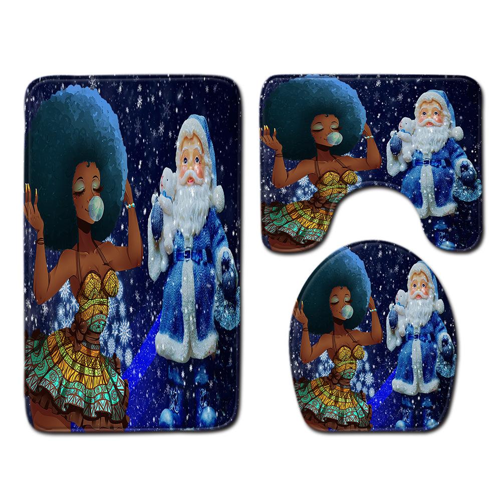 African Women'S Bathroom Floor Mat Three-Piece Bathroom Carpet Toilet Mat Set Doormat Bathroom Non-Slip Mat