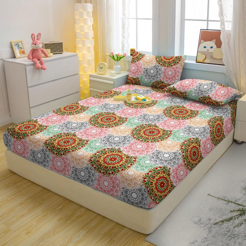 3-teiliges einfaches modernes Böhmen-Muster mattes dreiteiliges Spannbettlaken-Set, Schlafzimmer bedrucktes Bettbezug-Set, Bettwäsche