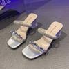 Fashion Transparent heel sandals Summer new square head open toe crystal line with anti-slip wear-resistant high-heeled slippers