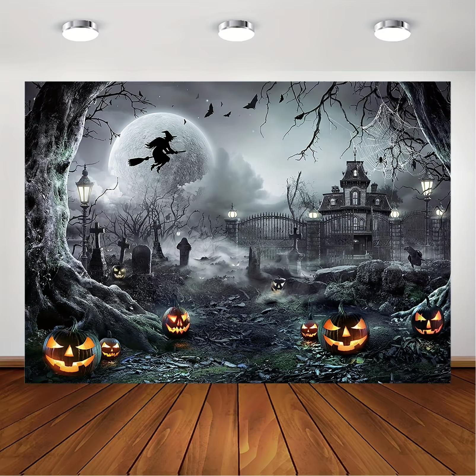 1pc Halloween Photography Background Full Moon Horror Night Castle Pumpkin Party Background Ghost Bat Cemetery Halloween 150X130