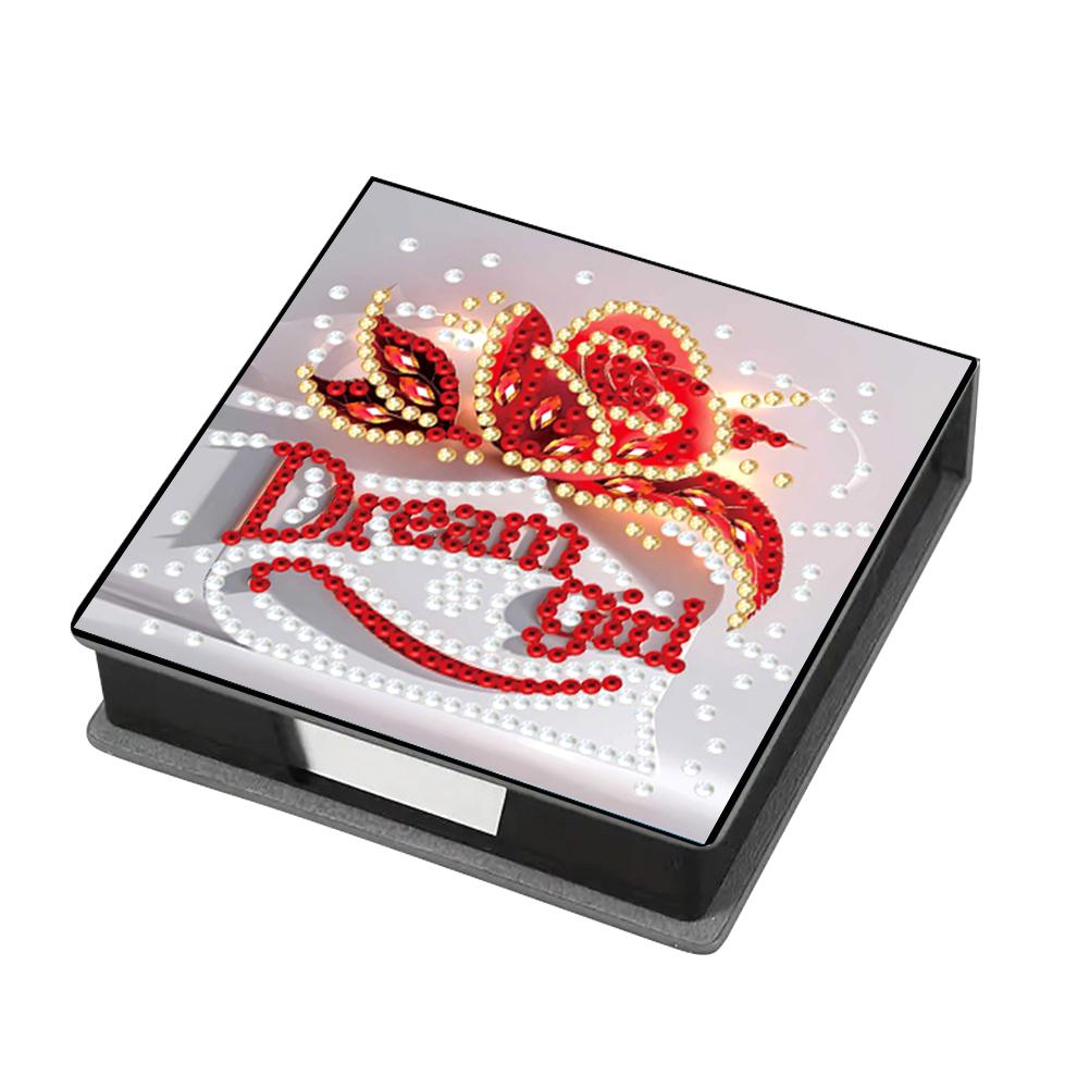 Girl Leather Gem Painting Memo Pad Holder Mosaic Kit Diamond Art Note Box with 160 Sheets of Paper for Adults Beginners