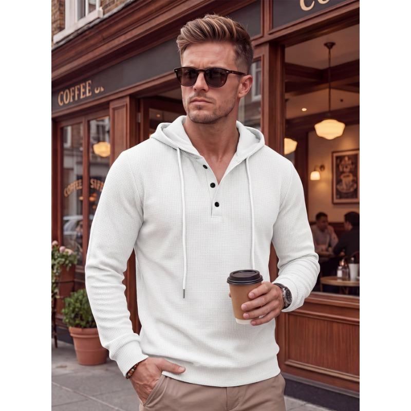

Mens Casual Waffle Knit Henley Hoodie S