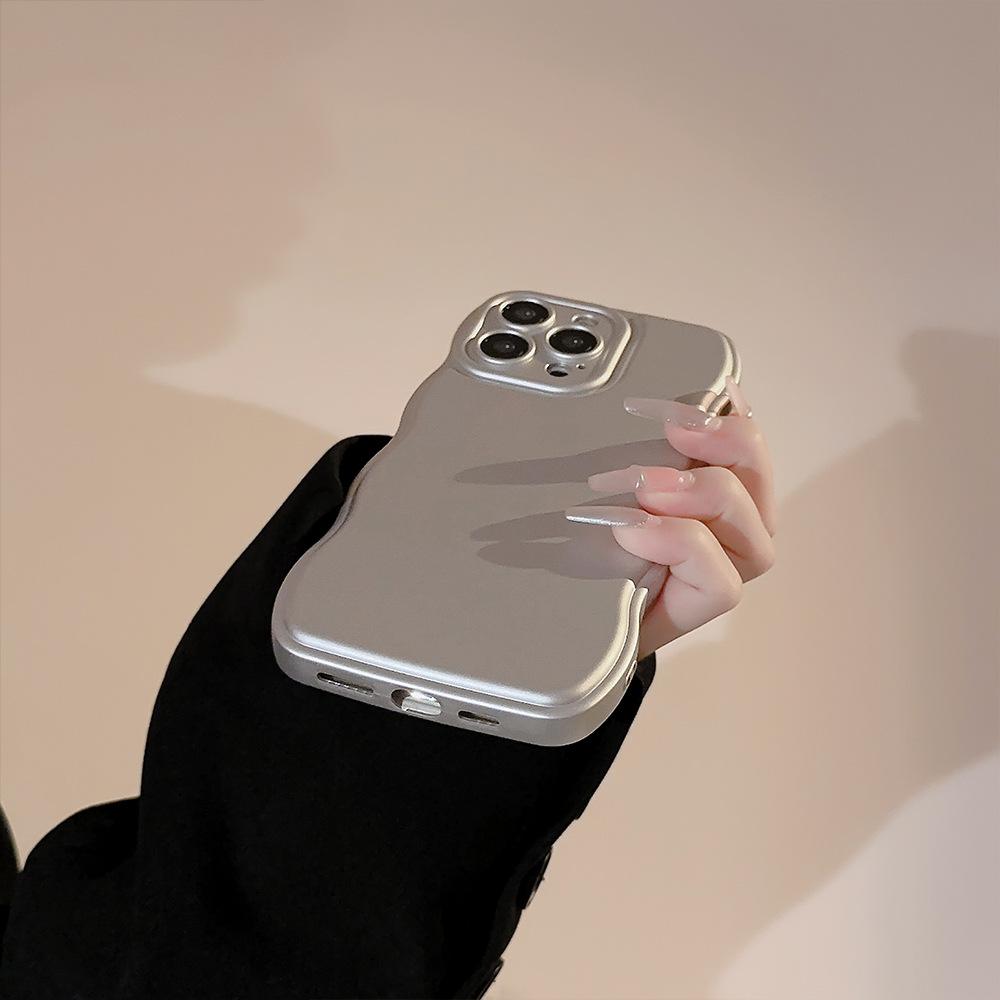 Electroplated Silver Wave Edge Phone Case For Iphone15 14 13 12 11 Pro Max Solid Color TPU Case Cover New Products