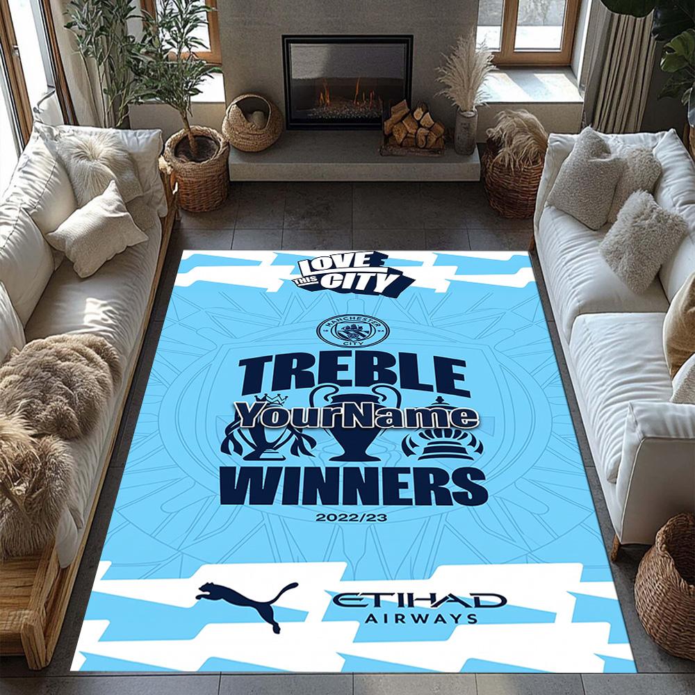 Manchester City Customizable Name Floor Mat Suitable for Kitchen Bedrooms Balcony Hallway Anti-slip Rug Anime Office Decor Gift for Festivals