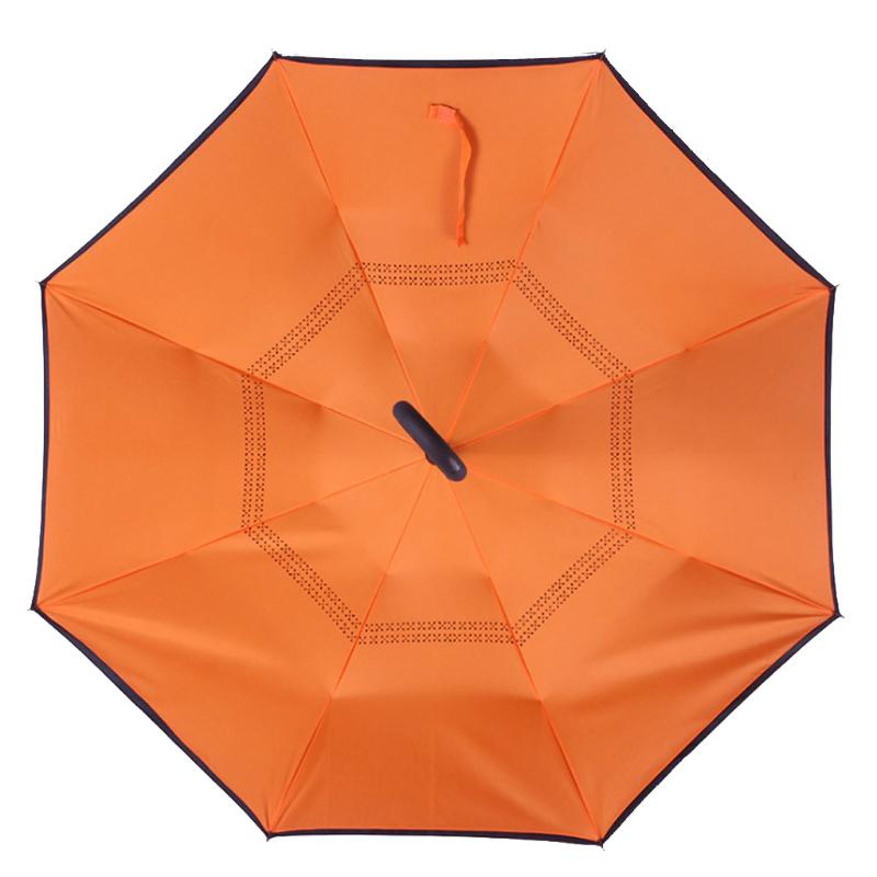 Dvouvrstvý deštník s rukojetí ve tvaru C, skládací, obrácený, větruodolný