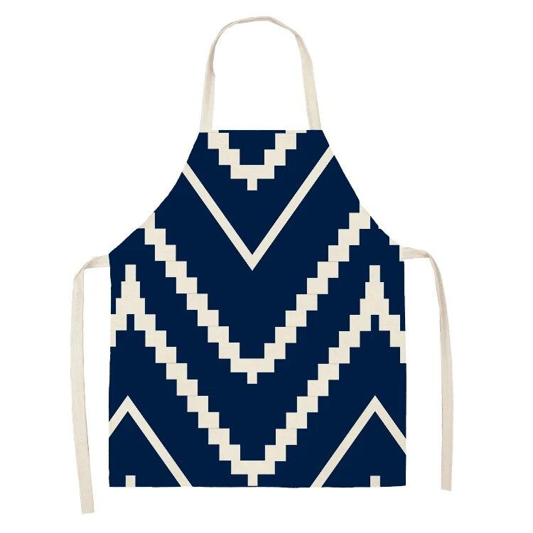 Kitchen Apron Navy Blue Geometric Pattern Kitchen Sleeveless Apron Linen Bib Home Cleaning Tools Cooking Apron Dinner Apron