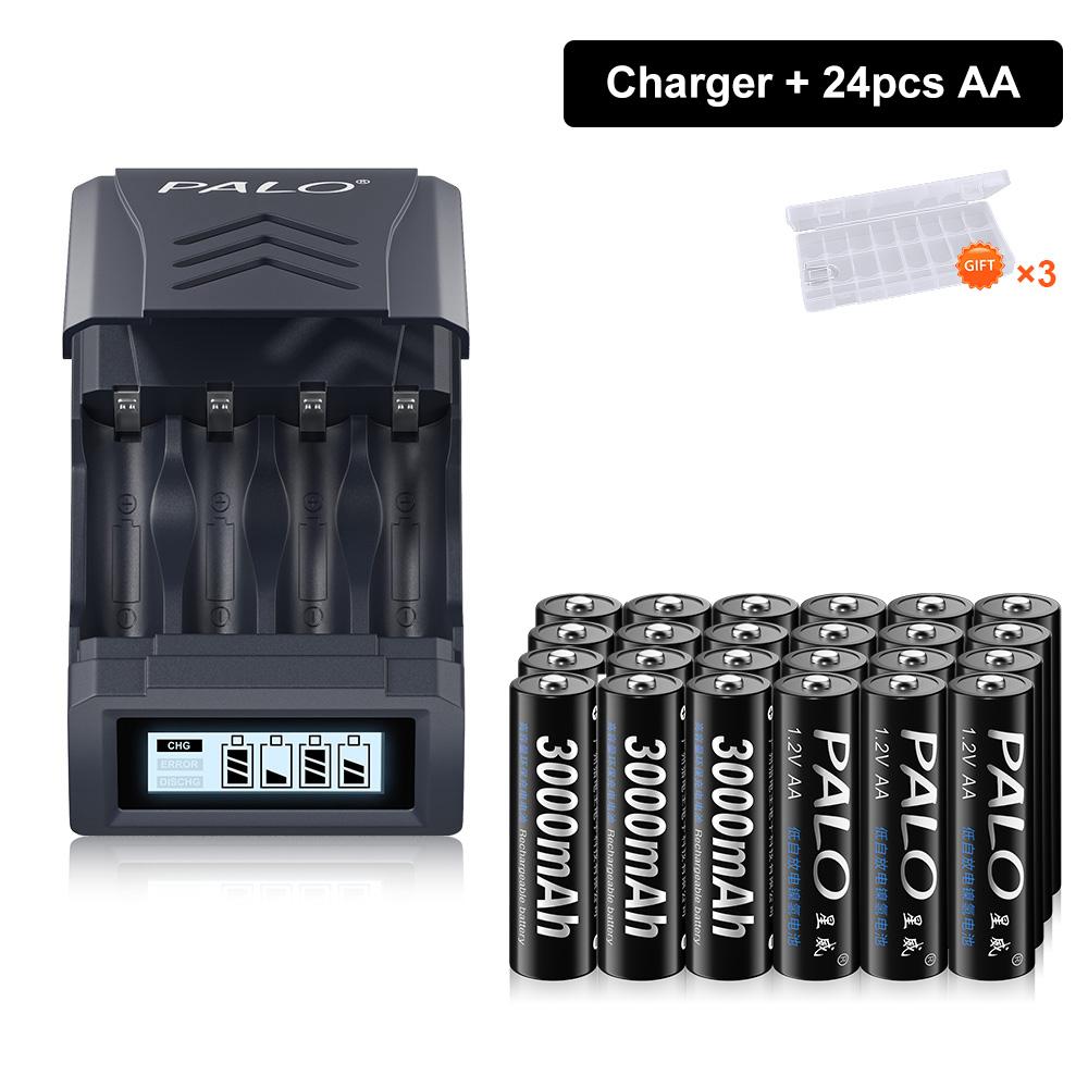 PALO 1.2V NI-MH AA 3000mah Rechargeable battery AA NIMH 2A  Batteries With 4 Slots LCD USB charger for 1.2V/1.5V AA AAA Battery