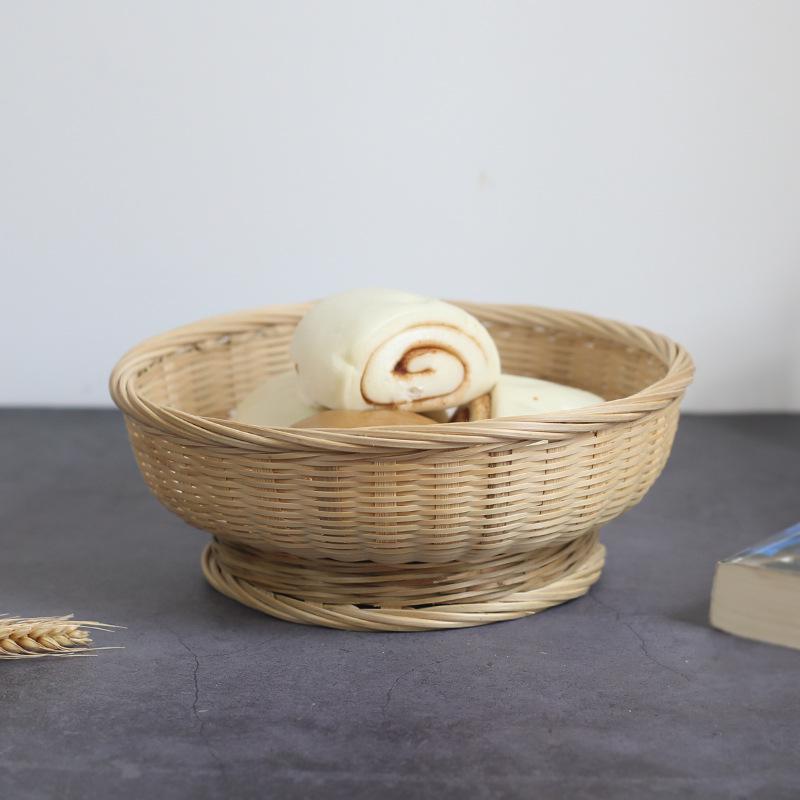 Ručně pletený bambusový vyorávací koš: Kreativní malá košík na mytí zeleniny a pařené buchty, kulaté bambusové síto do kuchyně.