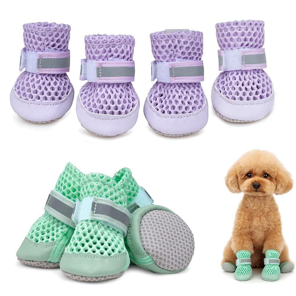 4Pcs Breathable Pet Dog Sandals Anti Slip Net Foot Covers Fashion Dog Paw Protectors  All Seasons