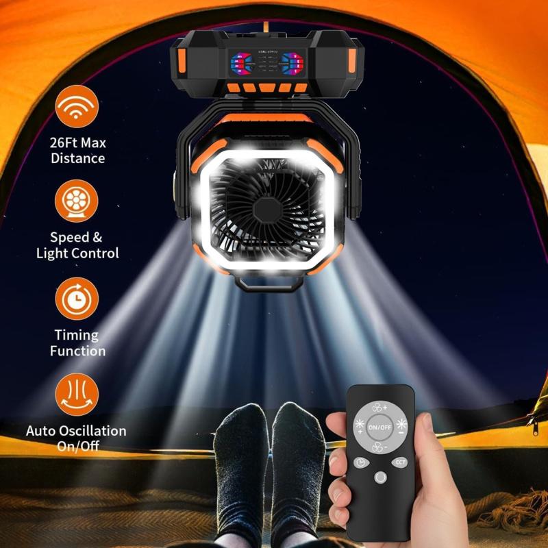 Camping Fan with Light Portable Hanging Standing Oscillating Rechargeable Tent Fan,20000-40000mAh