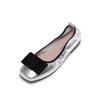 Fashion Silver Leather Bowknot Flat Shoes Woman Square Toe Glitter Ballet Flats Women Cozy Foldable Shoes Slip On Loafers Big Size 43