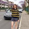Autumn and Winter New Arrivals Women's Clothing Zr European and American Style Fashionable Loose Striped Color-Block Long-Sleeve Polo Collar Knitwear