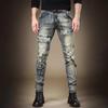 Men's Slim Fit Retro Washed Workwear Jeans - Trendy Autumn Style with Scraped Edges