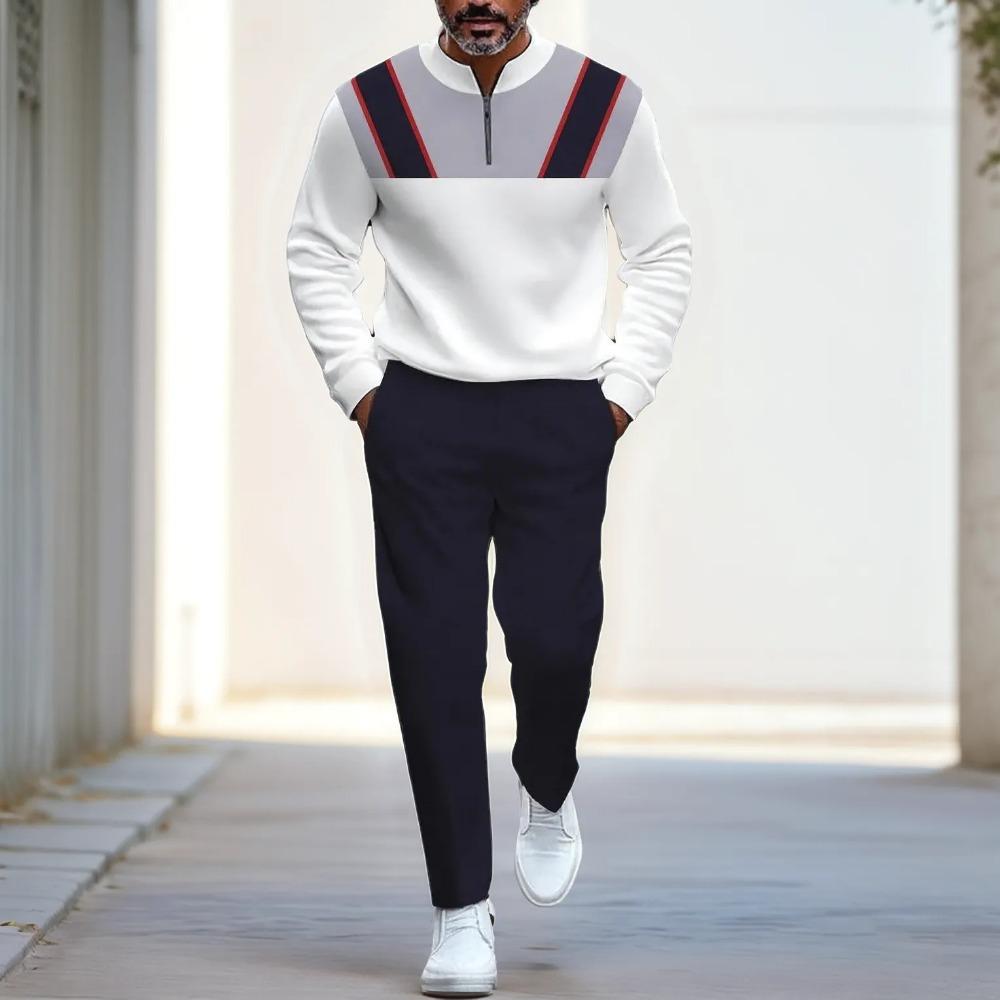 Spring Autumn Fashion Streetwear Men's Long-Sleeved Half-Zipper Stand-Up Collar Trousers Sportswear Men's Clothing Two-Piece set