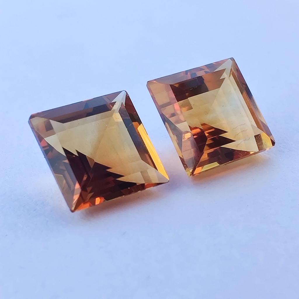 2 Pieces Square Cut Natural Citrine Gemstone, 7x4 MM Size Stones, 3.40 Carat Citrine Gemstone.