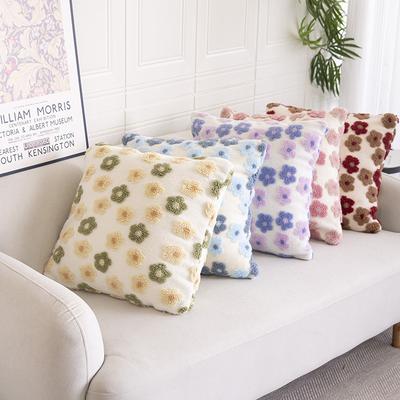 Ins Style Modern Small Fresh Lamb Velvet Jacquard Pillow Cushion Flower Cushion Sofa Bedside Lumbar Pillow Cover
