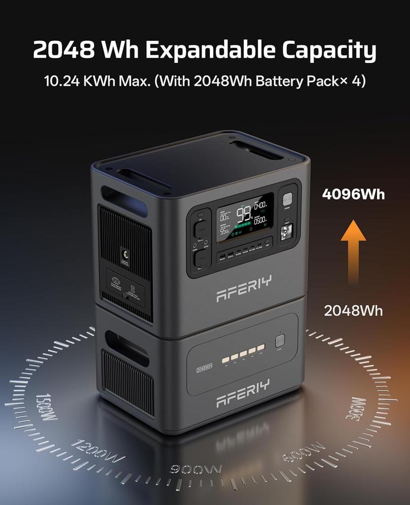 Stazione di alimentazione portatile AFERIY P280, Uscita AC da 2800W, Batteria LiFePO4 da 2048Wh, 13 Porte di Uscita, Controllo tramite App Intelligente e Backup UPS da 10ms