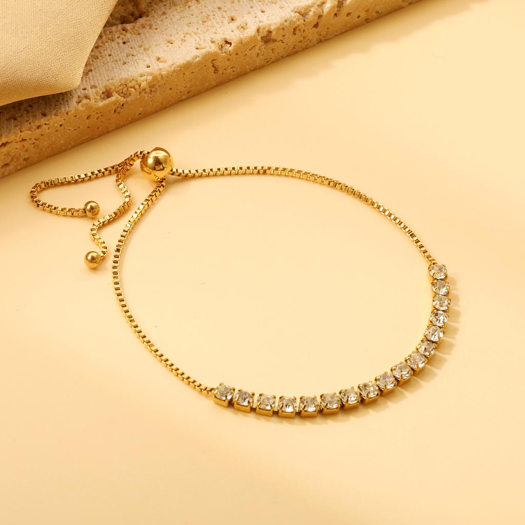 Fashion Single Row Diamond Bracelet Metal Light Luxury High-end Square White Diamond Chain Stainless Steel Bracelet
