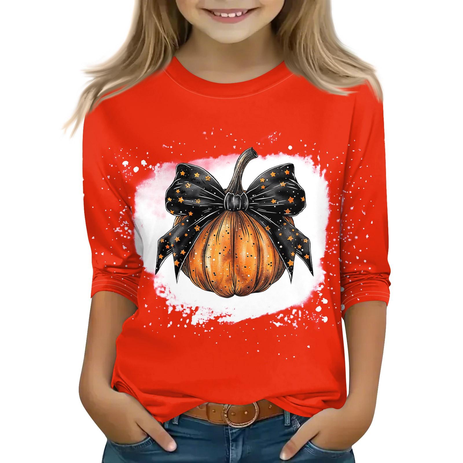 

Print Tops For Youth Girls 5-16 Years Round Neck 3/4 Sleeves T-Shirts Trendy Tops Outfit Tees 150 білий