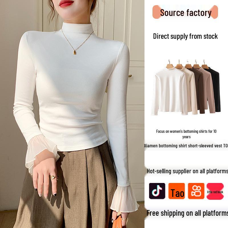 

Women s Ribbed Slim Fit Ruffle Sleeve Top - Autumn/Winter M (90-102 lbs) белый