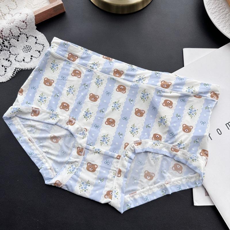Plus Size Ladies Spring and Summer Lovely Printed Ice Silk High Waist Underwear