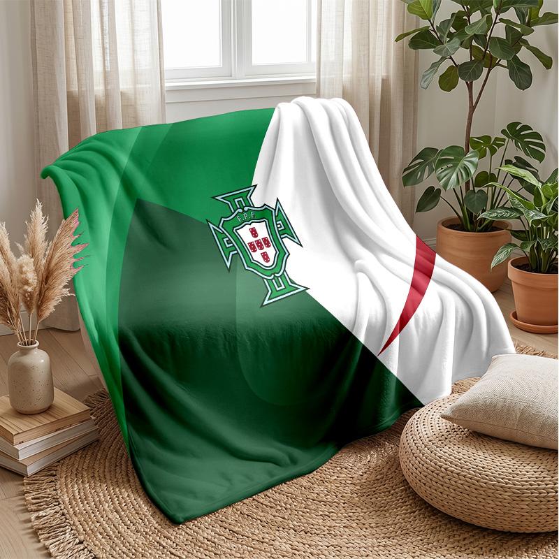 Portugal Football Printed Flannel Blanket Skin Friendly Warm Decorative Throw for Indoor Couch Bed Daily Use