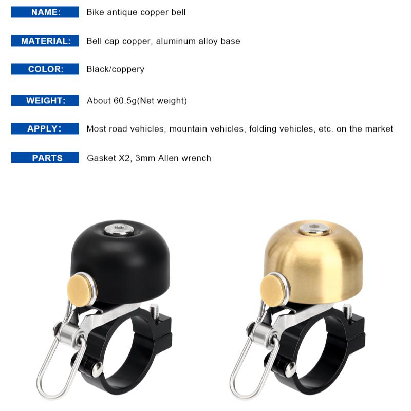 Retro Bicycle Bell Copper Classical Clear Loud Sound MTB Mountain Bike Handlebar Ring Horn Safety Road Cycling Warning Alarm