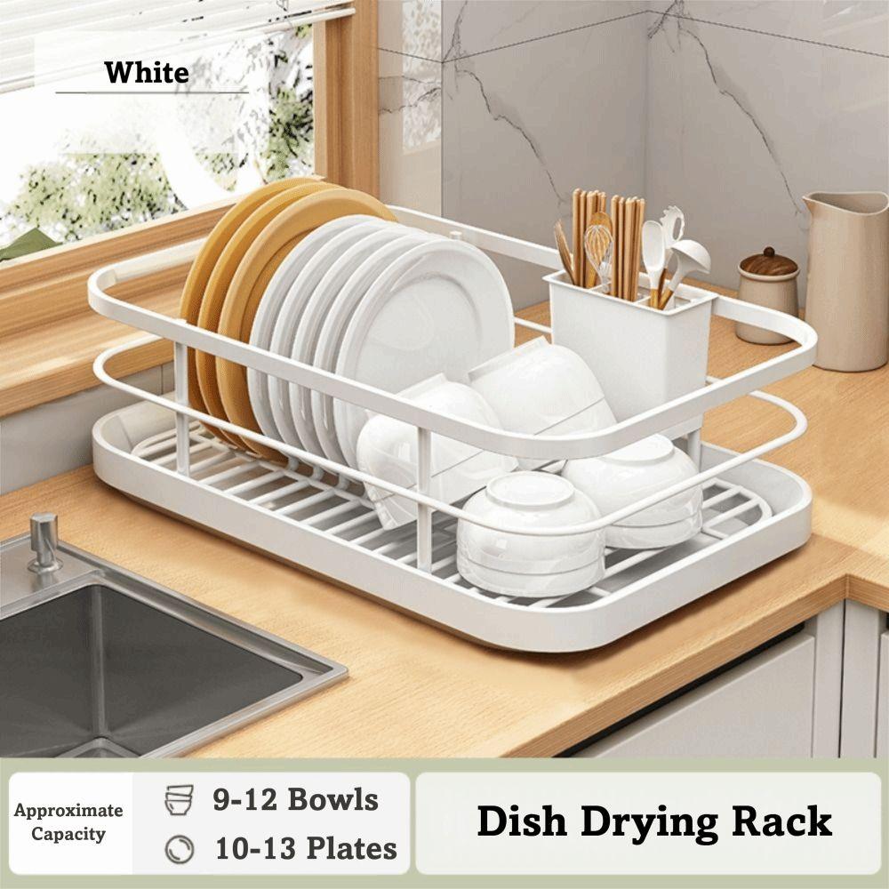 Multi-Functional Dish Drainer Rack with Utensil Holder Detachable Chopsticks Organizer Large Capacity Countertop Sink Shelf