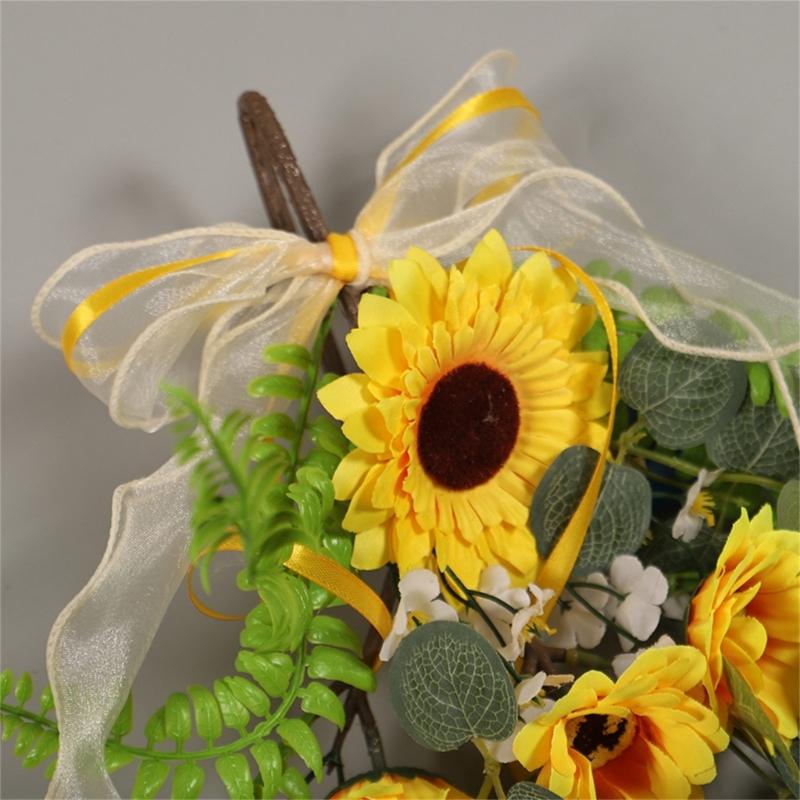 Easy To Install Faux Sunflower Wall Hanging Ornament Green Plant Decoration for Home or Commercial Space
