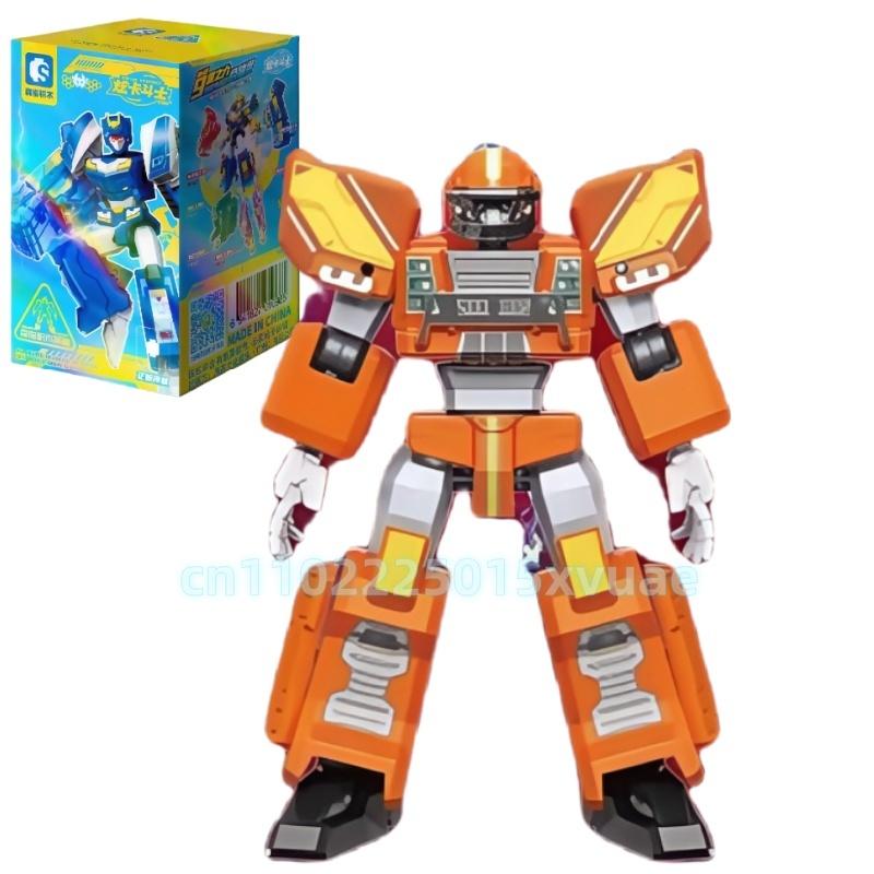 New SEMBO METAL CARDBOT Building Block Xuan Blue Lightning Transforming Robot Assembly Movable Model Toy Collect Children's Gift
