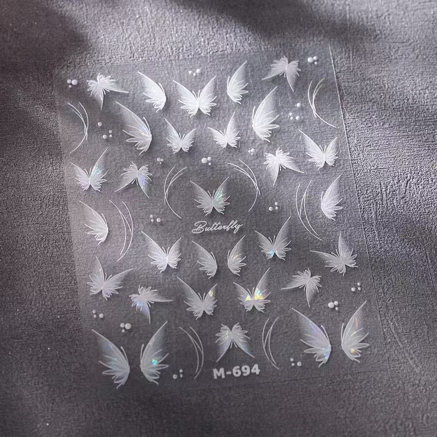 Shell Light Butterfly Nail Art Sticker Relief Three-dimensional Fairy Butterfly Super Fairy Little Butterfly Nail Sticker White