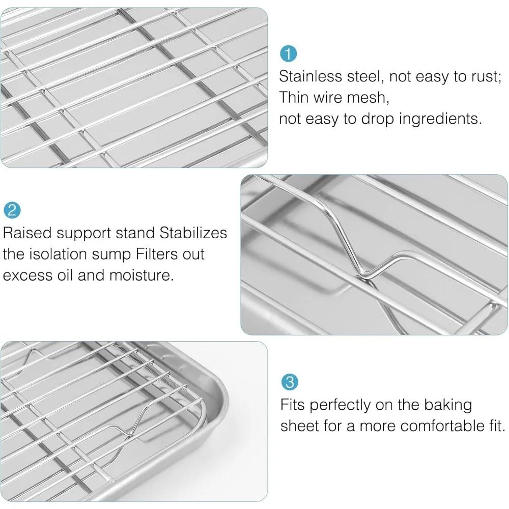 1 Set of Stainless Steel Baking Tray and Net Tray Set Biscuit with Cooling Rack Toaster Oven Tray Accessory 23*17.5cm