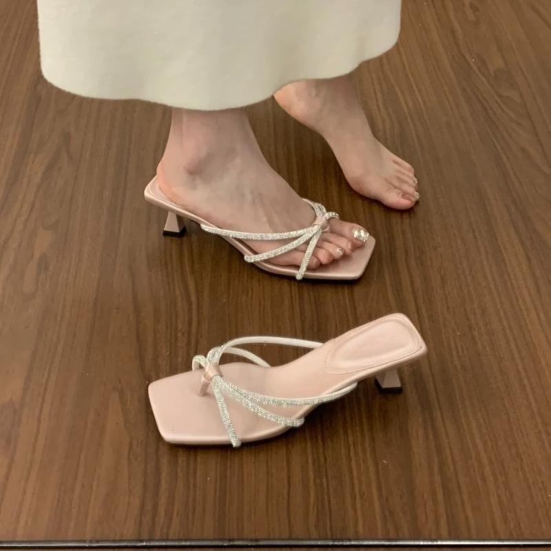 Fashion Sexy Women Mid Heels Slippers Designer Heeled Sandals Woman Shoes Summer Trend 2025 New Fad Flip Flops Elegant Stilettos Pumps