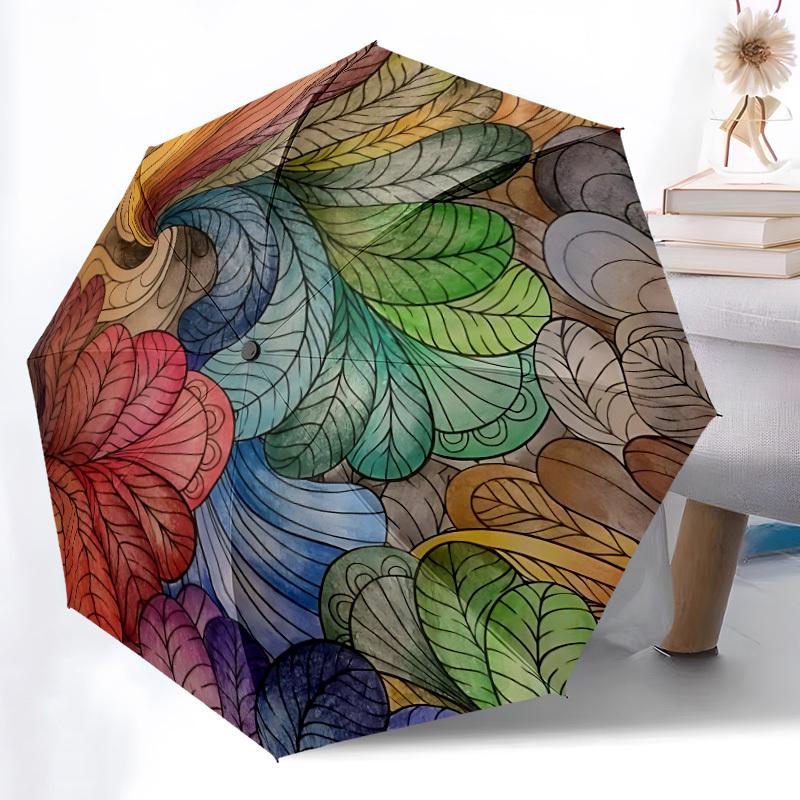 1pc Leaf Rainbow Automatic Open/Close Umbrella, Portable Folding Umbrella, Compact Travel Umbrella for088