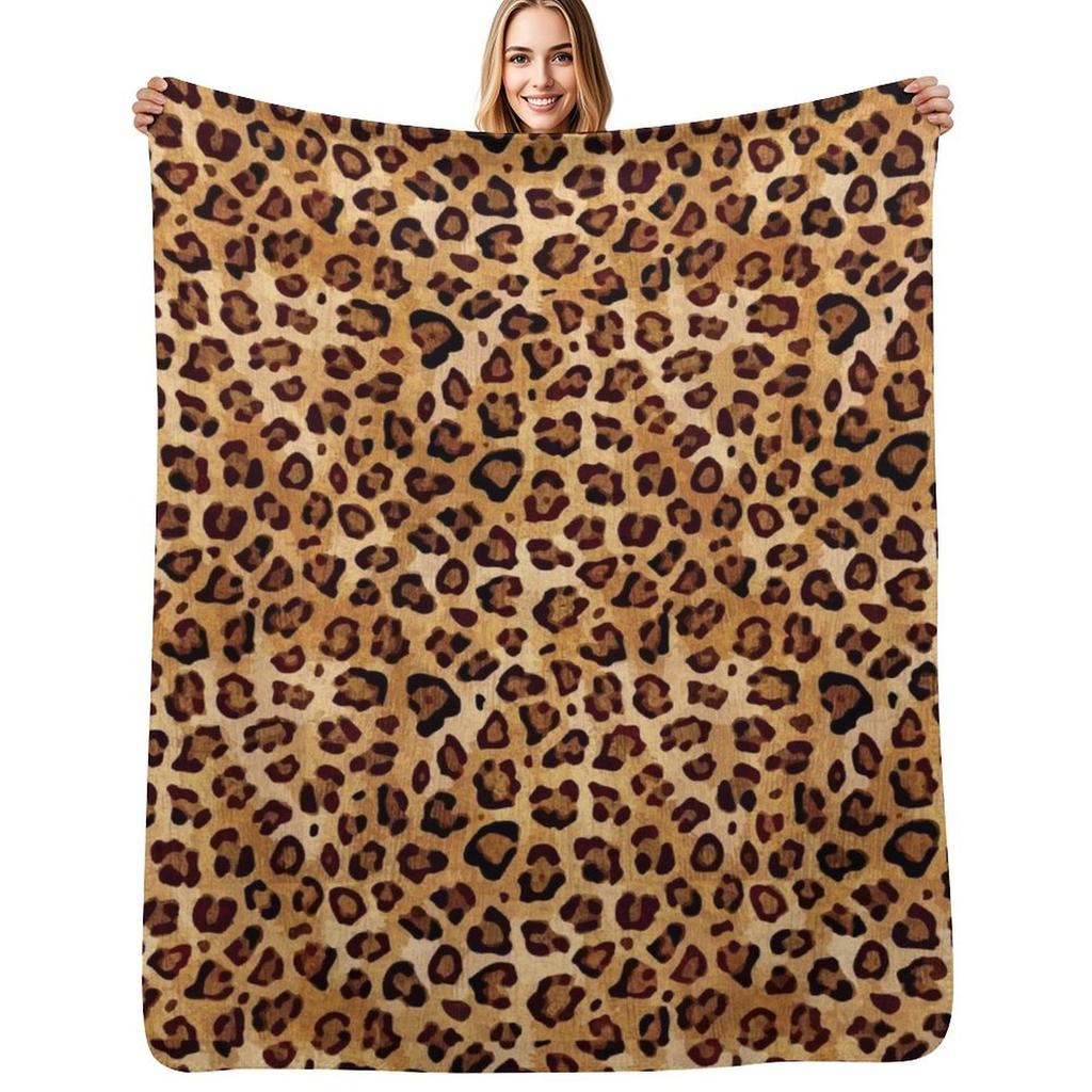 Rustic Texture Leopard Print Throw Blanket Soft Home Decor Blanket for Couch Bedroom