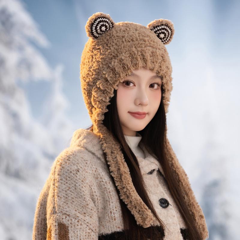 Rolled Ear Frog Plush Hat Korean Sweet and Cute Cartoon Pullover Hat Autumn and Winter Outdoor Cold Warm Hat