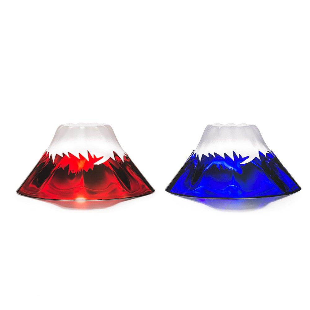 Tajima Glass Blue and Red Pair Sake 55ml of the Minister of Trade and Industry Handmade Edo Glass Ochoko Mount Fuji Celebration Sake Set of 2 Cups,