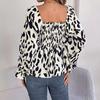 Spring and Autumn Women's Casual Floral Tie Long Sleeve Wooden Ear Blouse