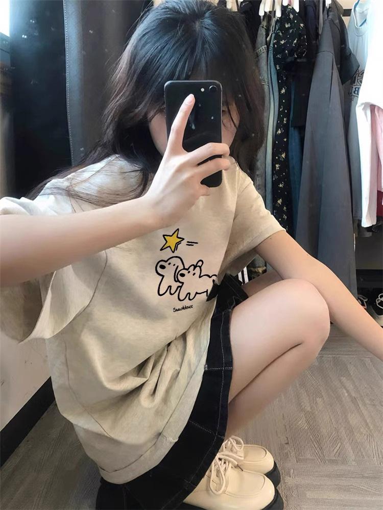 

100% Cotton Women s Retro Cartoon Short Sleeve T-shirt - Summer 2025 M