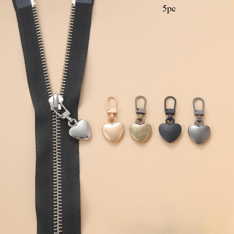 5Pcs/set Detachable Metal Zippers Puller Diy Sewing Heart Shape Zipper Slider Head Bags Coat Zipper Pull Tab Repair Kits Accessories