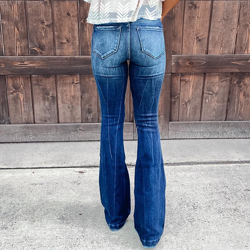Women's Jeans Temperament Broken Holes Micro Flare Casual Trousers