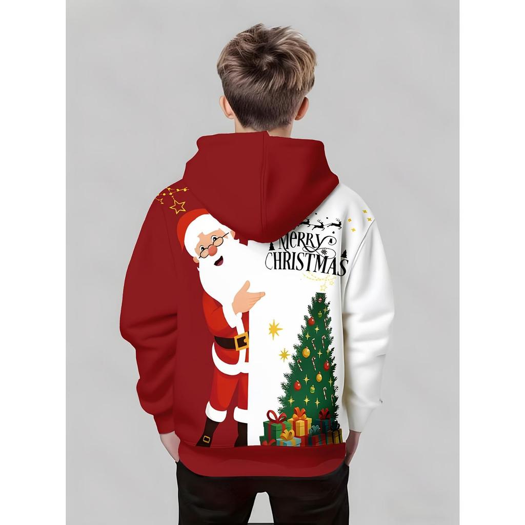 Christmas Cute Santa Printed Hoodie Sportswear Fashion Party Long Sleeve Hoodie Girl Comfortable Hoodie Children's Clothing