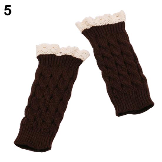 Women Fingerless Lace Gloves Soft Knitted Warm Long Mitten Wrist Warmer Winter Gift