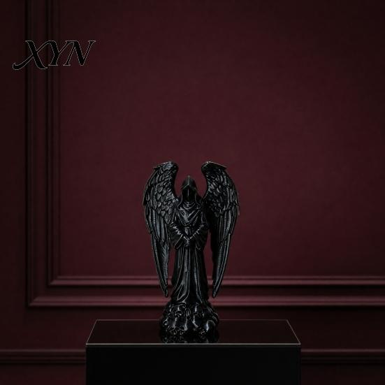 Black Matte Finish Statue 3D Printed Sculpture Decoration, Dark Gothic Angel Decoration with Detailed Feather Decor Texture, Figurine for Home Office