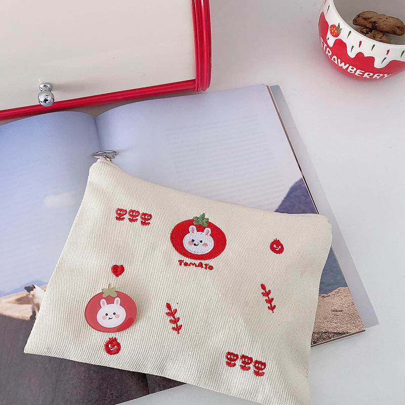 Women Canvas Cosmetic Bag Cute Embroidery Makeup Bags Girls Lovely Cloth Wallet Cotton Zipper Purse Storage Organizer Pencil Bag