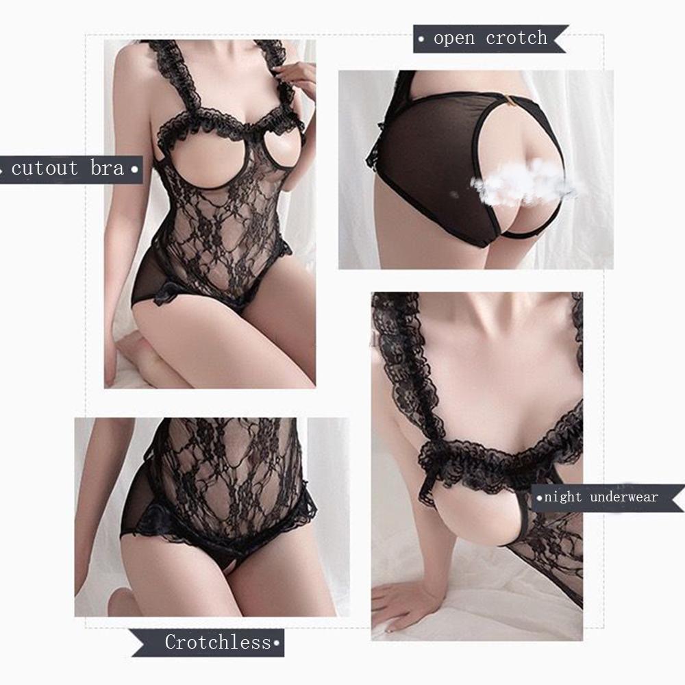 Aldult Mesh Erotic Lingerie See Through Bra Set  Women's Porno Thongs Babydolls Sexy Open Crotch Underwear Exotic Lace Dress