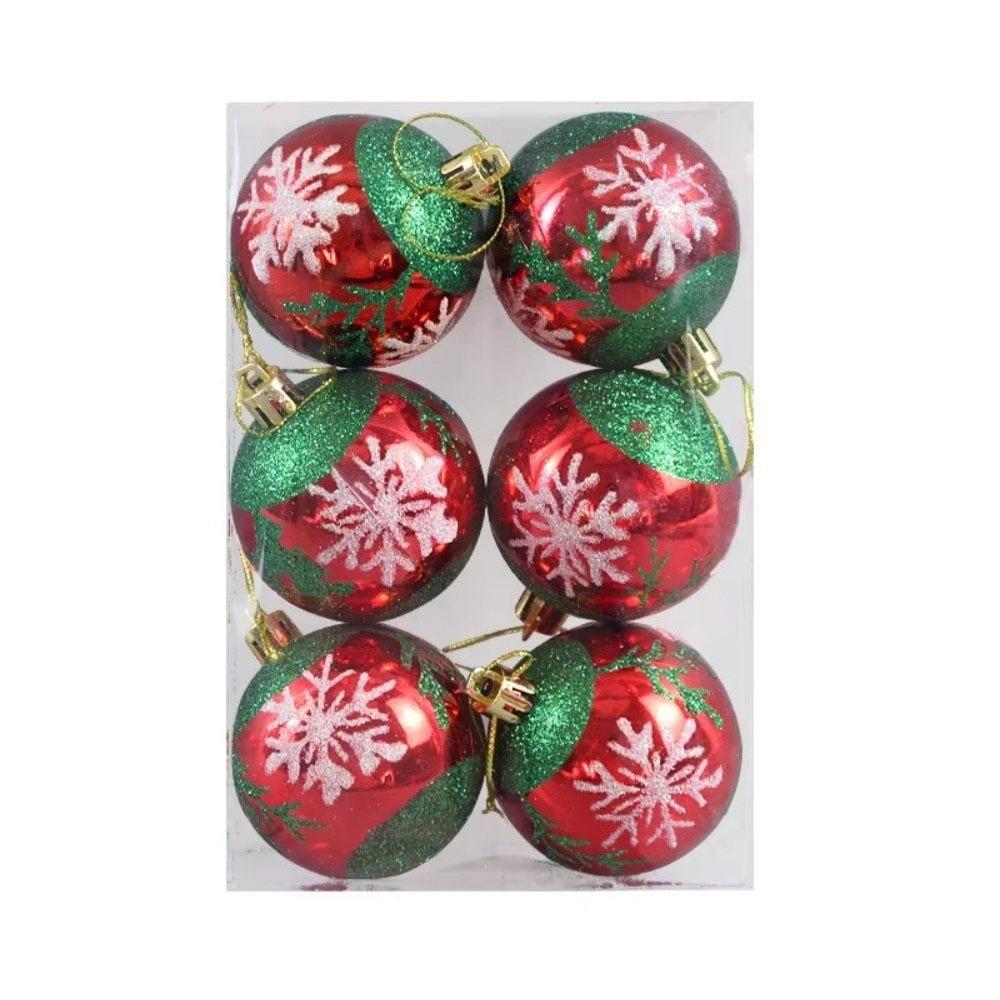 6Pcs/Set Colorful Glitter Painted Christmas Balls Plastic Xmas Hanging Ball Festival Party Decor