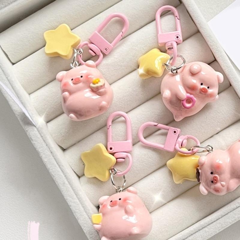 3D Pink Pig Keychain Pendant Cute Cartoon Resin Charm Key Rings Personalized Hangings Keychain for Girls and Students