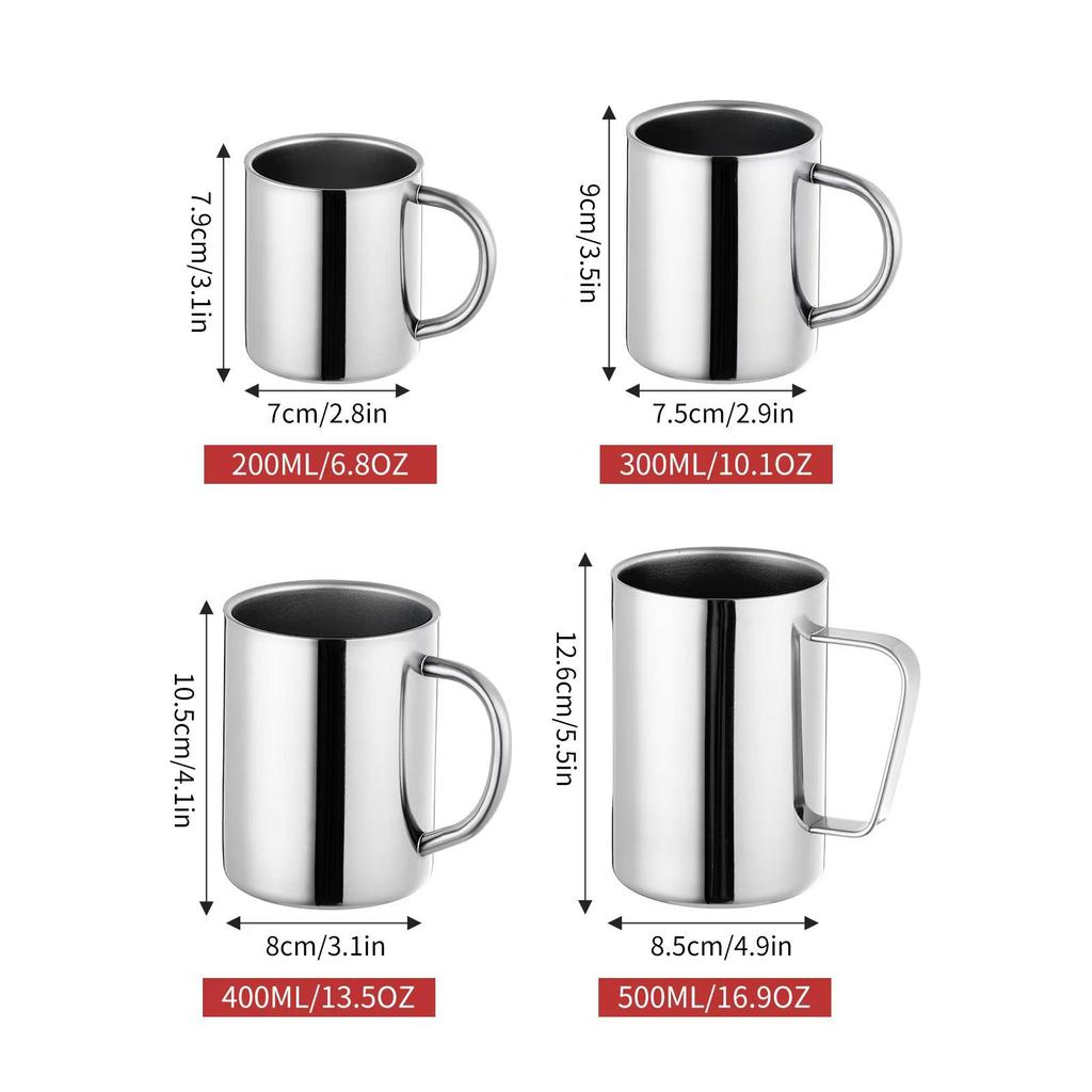 Tasse en Acier Inoxydable Double Paroi Plaqué Titane avec Poignée - Anti-Brûlure, Isolation Thermique pour Café, Thé et Eau