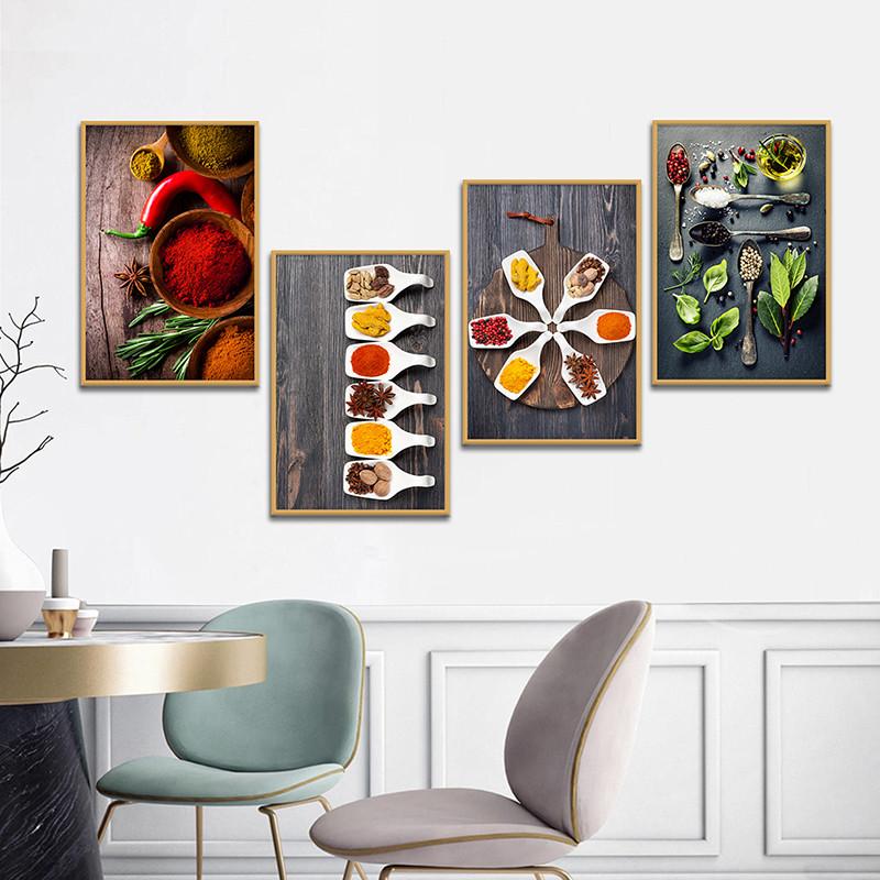 Kitchen Posters Grains Spices Spoon Peppers Canvas Painting Wall Art Modern Food Picture Restaurant Decor Nordic Home Decoration
